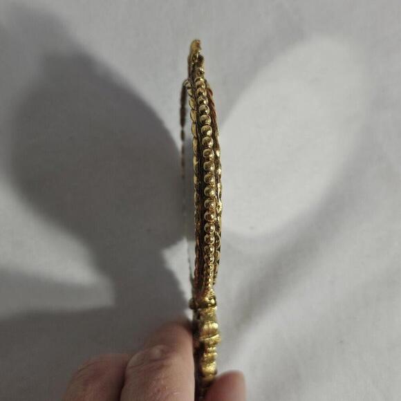 VTG Gold Plated Hand Mirror. HEAVY - 5 1/2" LONG. Double Sided. See Photos - Picture 2 of 6